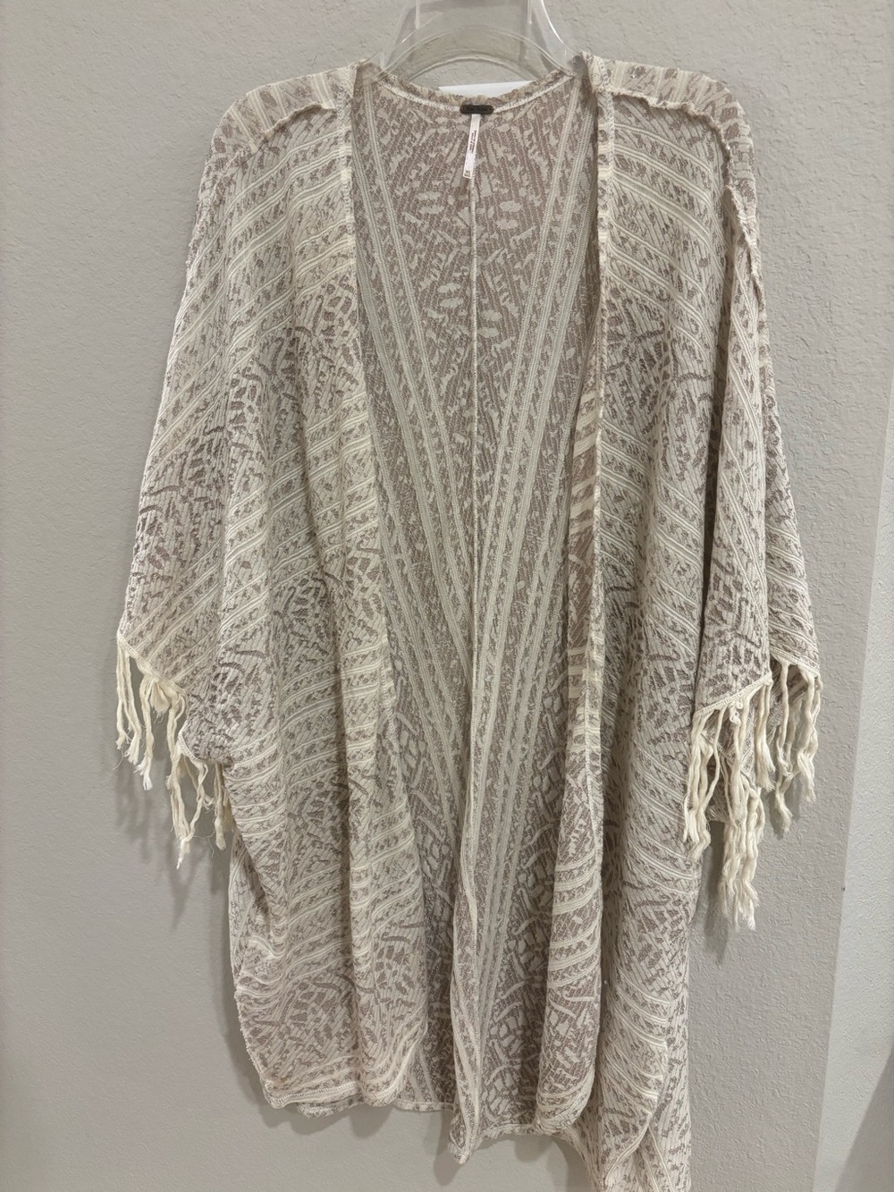 Free People Metallic Fringe Kimono Cardigan Cream Open Front Boho M/L